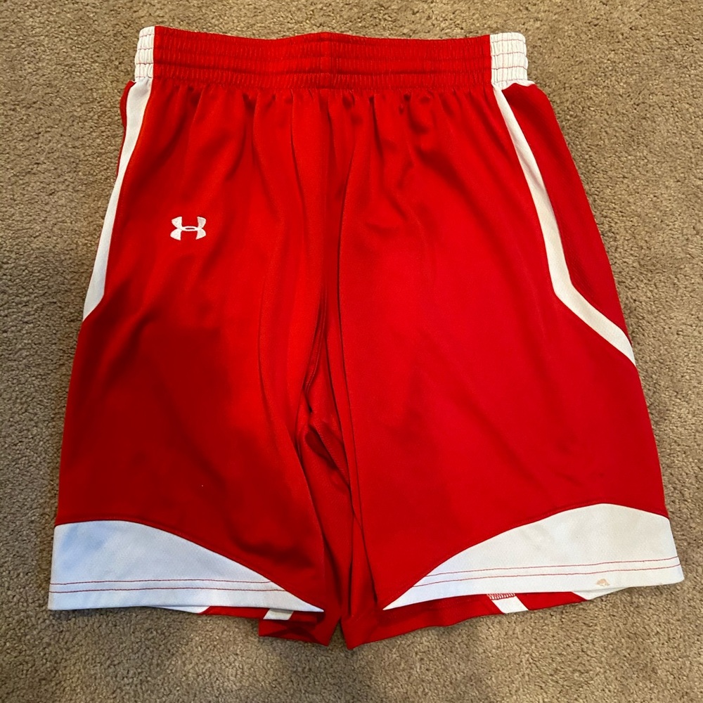 Red and White Under Armour Basketball Shorts